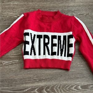 Red 'Extreme' Cropped Knit Sweater - Women